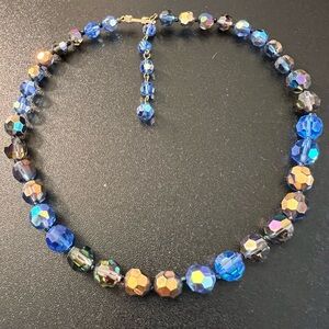 Marvella Vintage 60's Irridescent Carnival Faceted Blue Champagne Glass Necklace